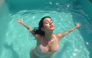 Femme nageant dans une piscine, illustrant la baignade pendant les règles avec des protections adaptées.