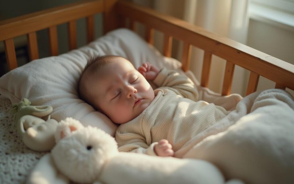 Bébé de 4 mois dormant paisiblement dans un berceau apaisant