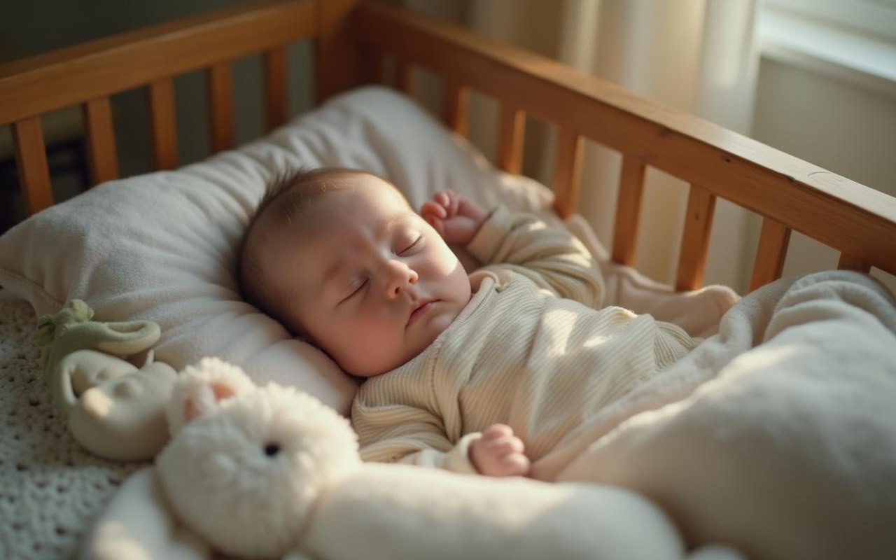 Bébé de 4 mois dormant paisiblement dans un berceau apaisant