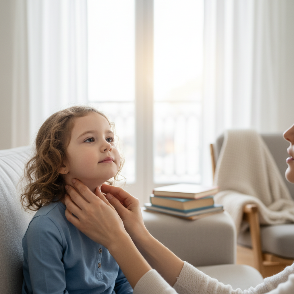Illustration réaliste sur Ganglion au cou chez l'enfant : quand faut-il s'inquiéter ?
