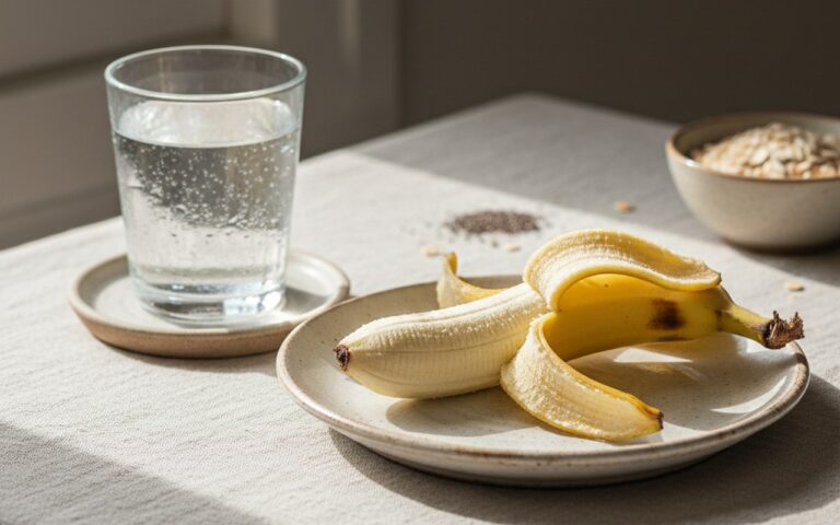 Banane mûre et verre d'eau pour soulager les troubles digestifs.