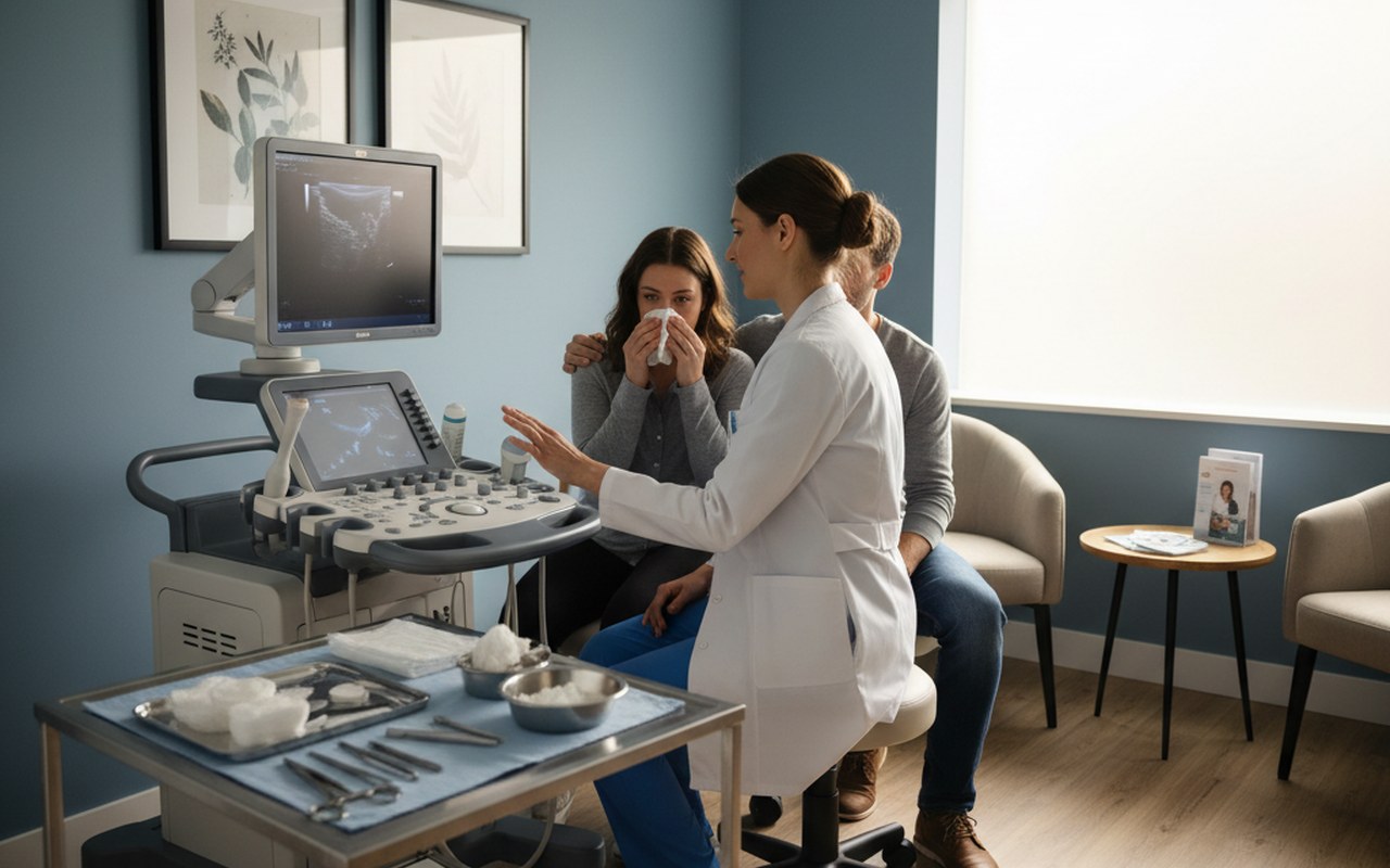Consultation médicale sur le suivi après une fausse couche avec échographe