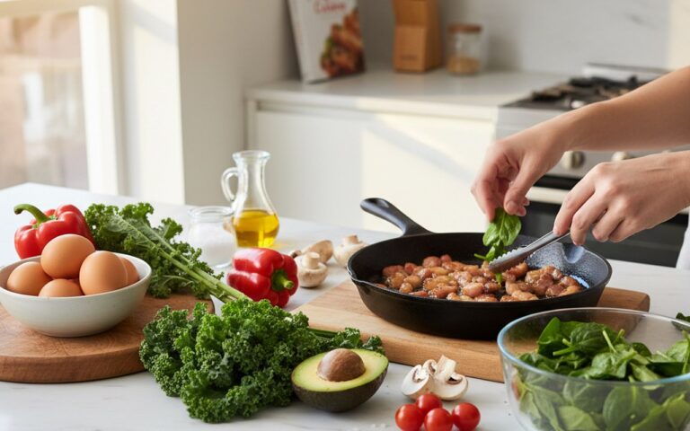 Préparation de lardons cuits dans une cuisine moderne pour femmes enceintes