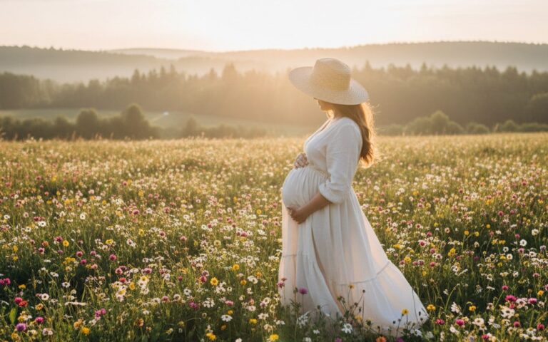 Femme enceinte dans un cadre naturel, symbole de création et de potentiel.