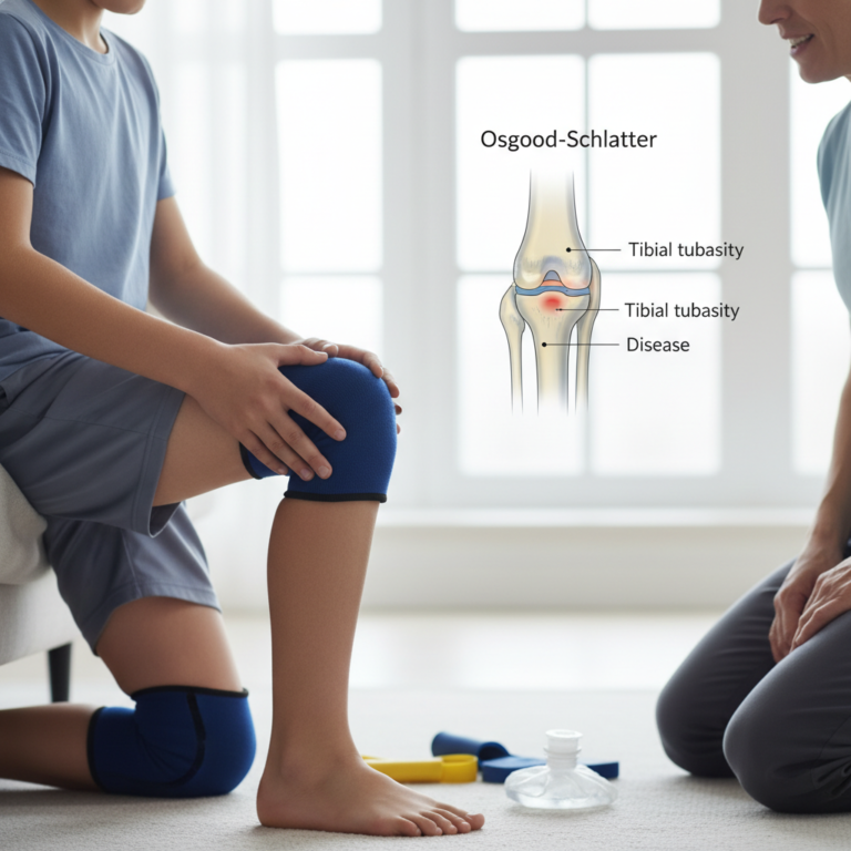Illustration réaliste sur Comment accompagner sereinement votre enfant sportif face à la maladie d'Osgood-Schlatter